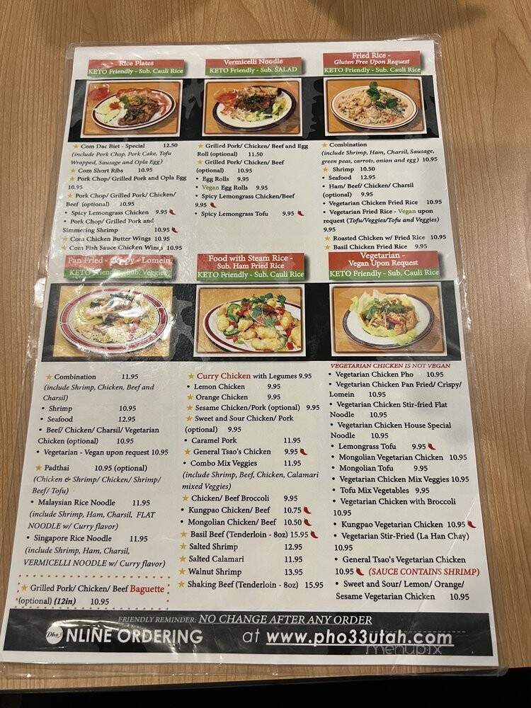 Pho 33 - Salt Lake City, UT menu_pic