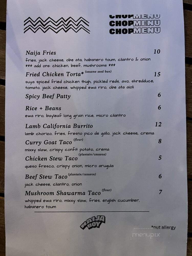 Naija Boy Tacos - Sacramento, CA menu_pic