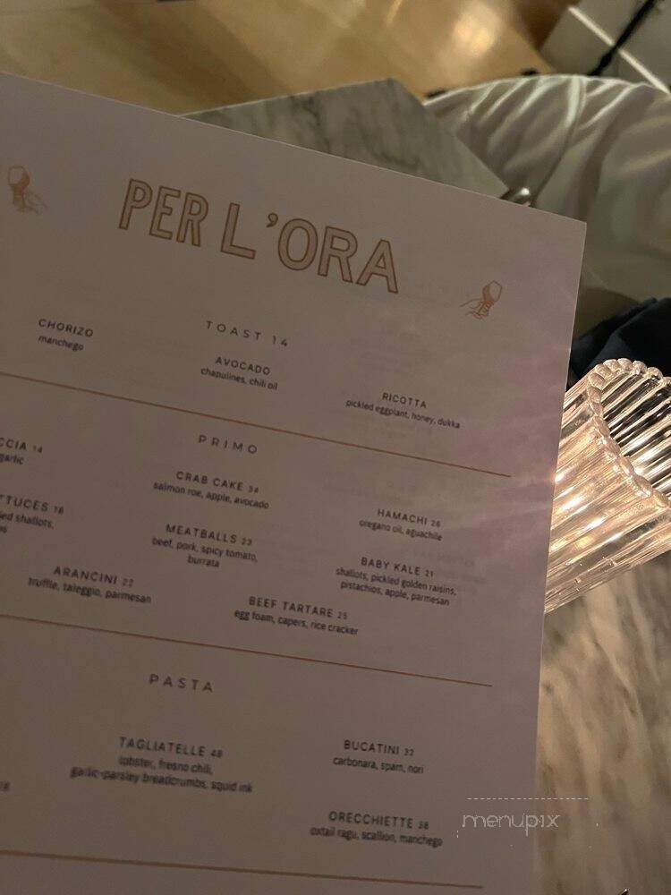 Per L'Ora - Los Angeles, CA menu_pic