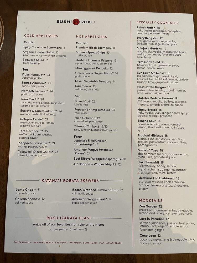 Sushi Roku - Manhattan Beach, CA menu_pic