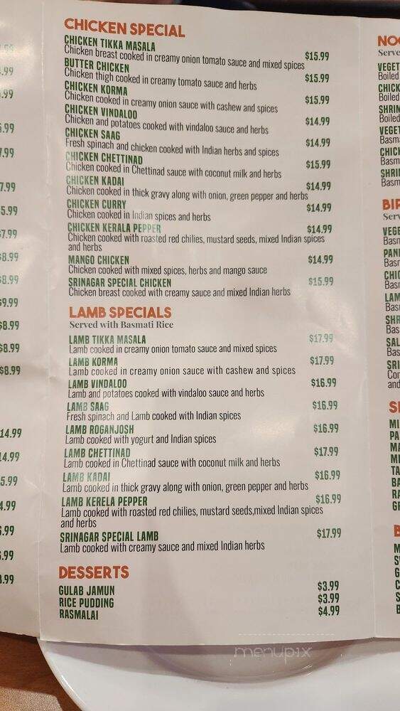 Srinagar Indian Cuisine - Narberth, PA menu_pic