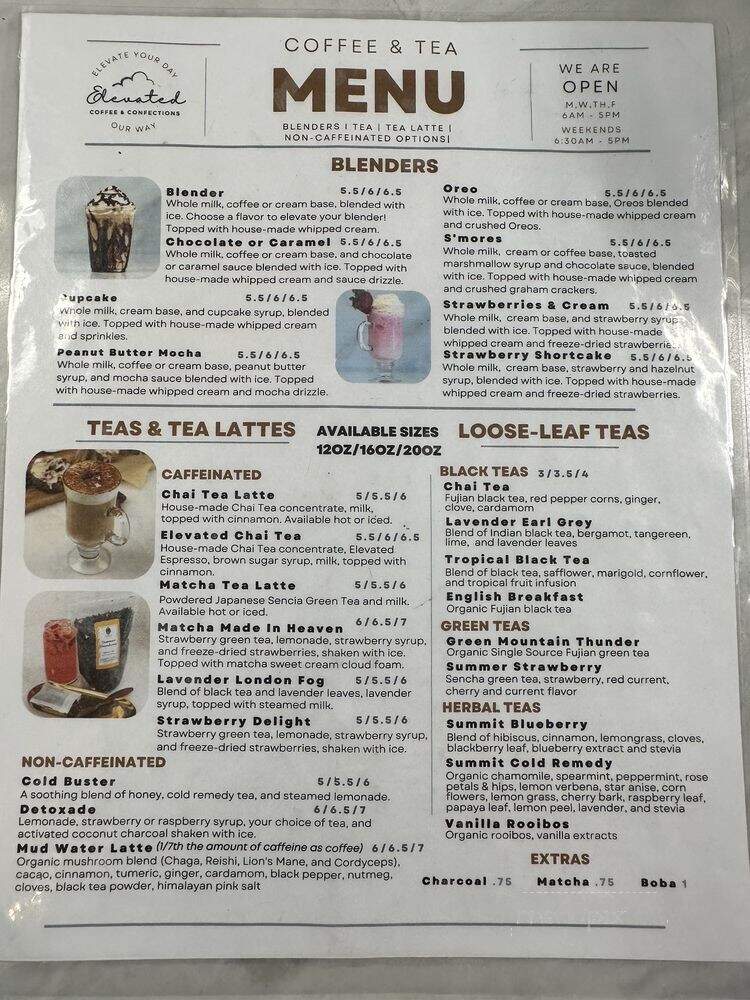 Elevated Coffee & Confections - Lemon Grove, CA menu_pic