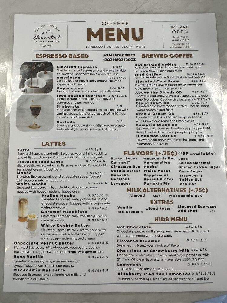 Elevated Coffee & Confections - Lemon Grove, CA menu_pic