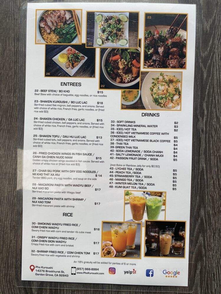 Pho Kuroushi - Garden Grove, CA menu_pic