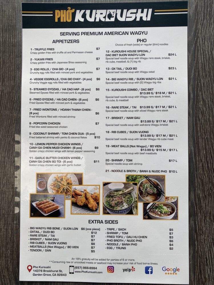 Pho Kuroushi - Garden Grove, CA menu_pic