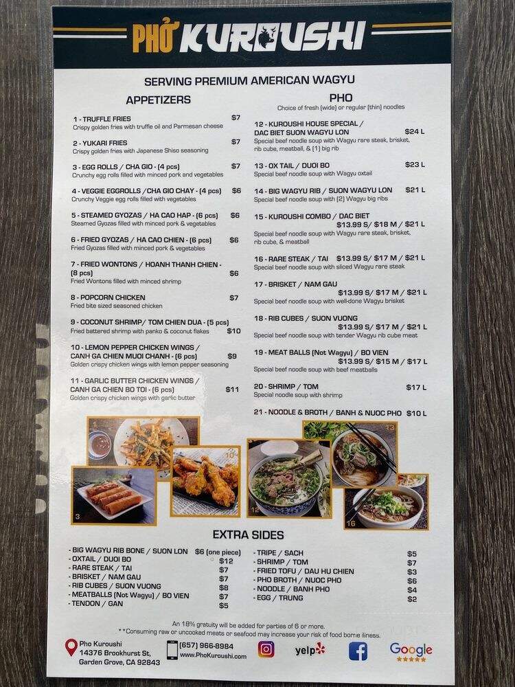 Pho Kuroushi - Garden Grove, CA menu_pic