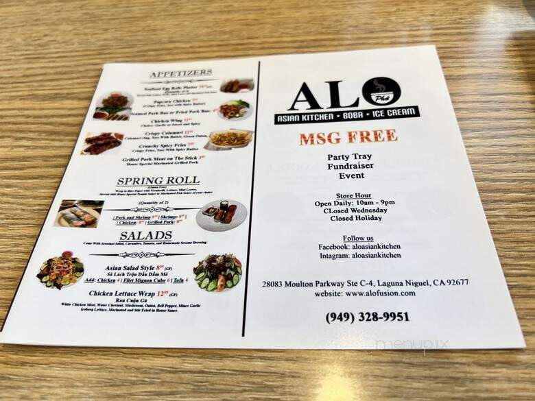 Alo Asian Kitchen - Laguna Niguel, CA menu_pic