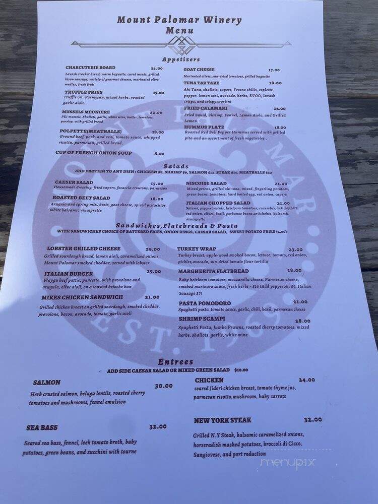 The Restaurant at Mount Palomar - Temecula, CA menu_pic
