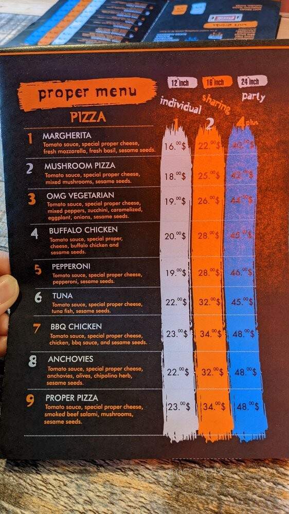 Proper Pizza - Chicago, IL menu_pic