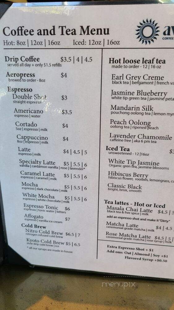 Avatar Coffee Roasters - Santa Ana, CA menu_pic