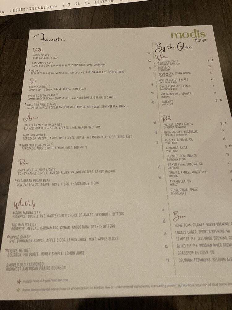 Modis In the City - Denver, CO menu_pic