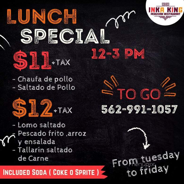 Inka King - Bellflower, CA menu_pic