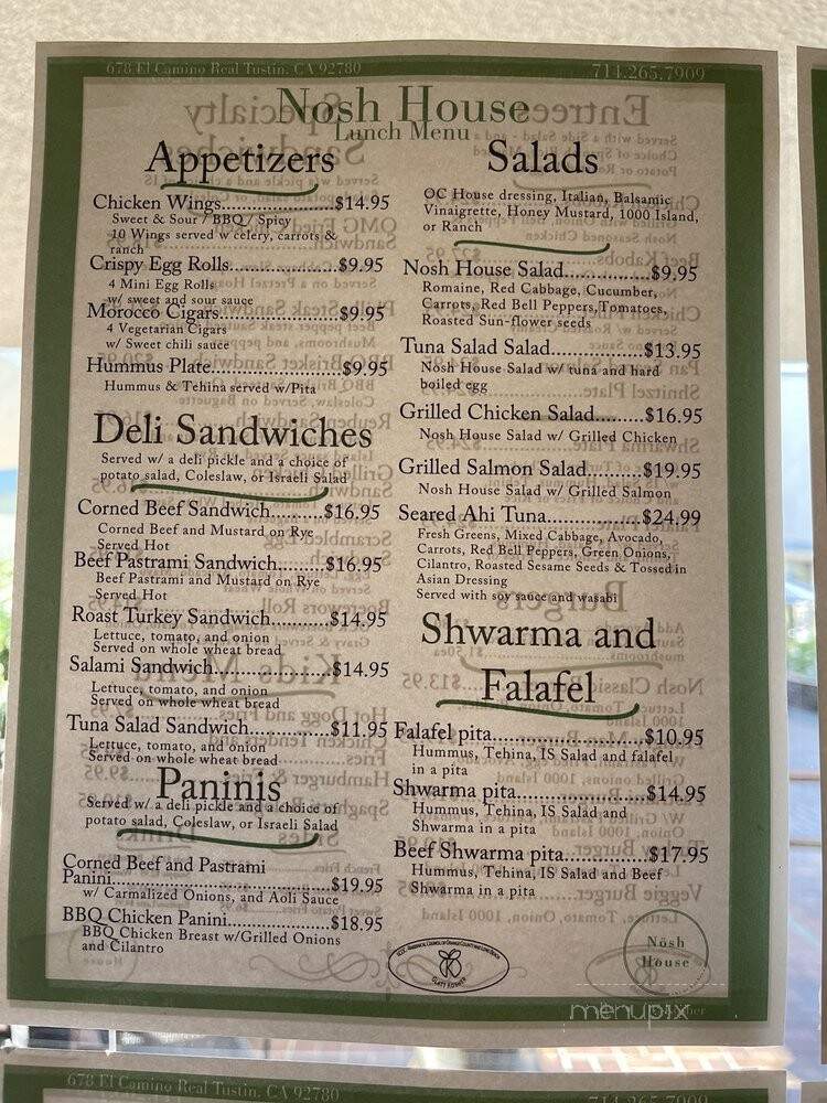 Nosh House by OC Kosher - Tustin, CA menu_pic