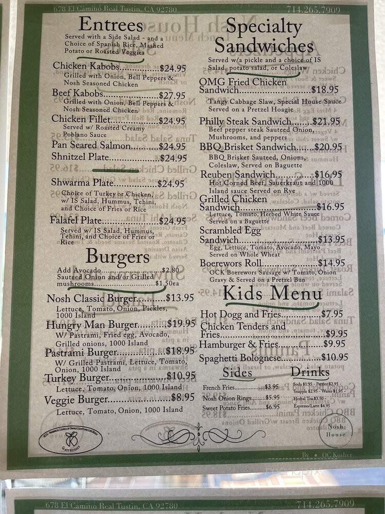 Nosh House by OC Kosher - Tustin, CA menu_pic
