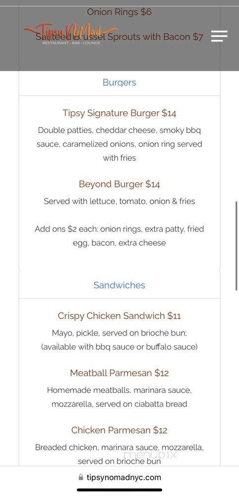 Tipsy NoMad - New York, NY menu_pic