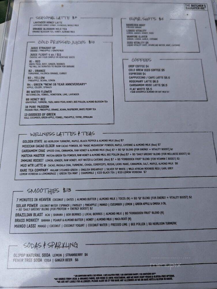 The Butcher's Daughter - West Hollywood, CA menu_pic