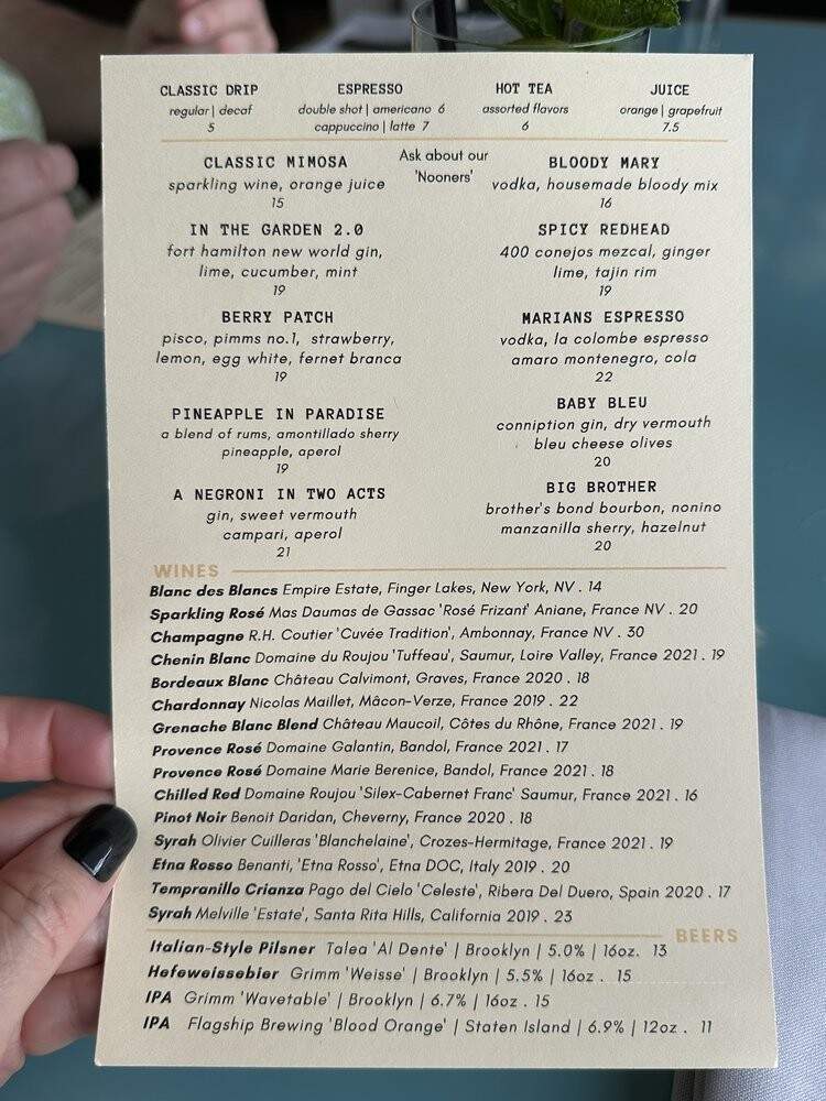 Marian's - New York, NY menu_pic