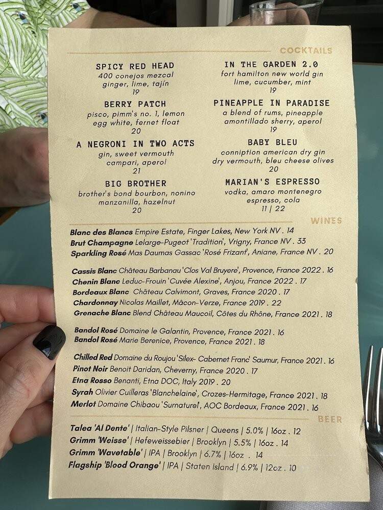 Marian's - New York, NY menu_pic