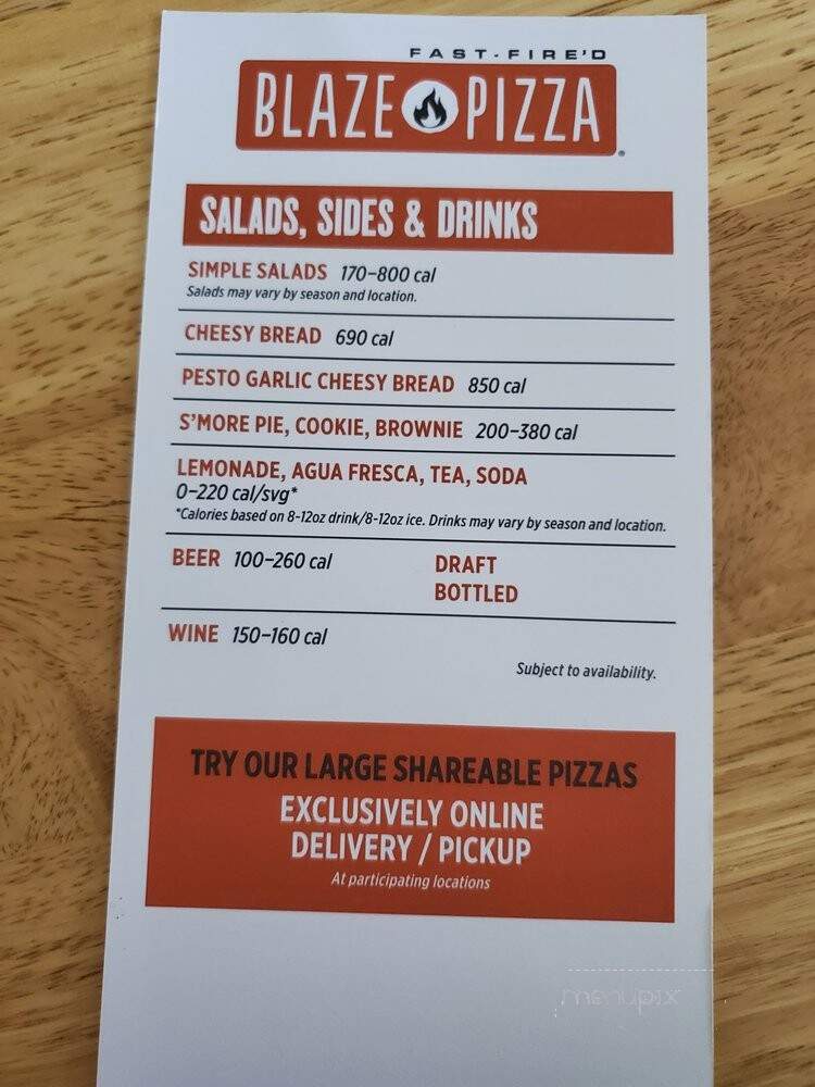 Blaze Pizza - Seal Beach, CA menu_pic