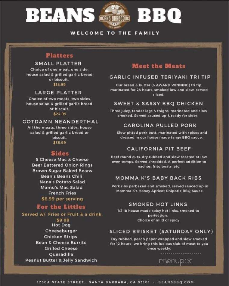 Beans BBQ - Santa Barbara, CA menu_pic