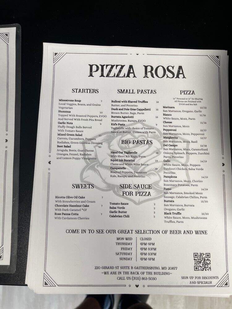 Pizza Rosa - Gaithersburg, MD menu_pic