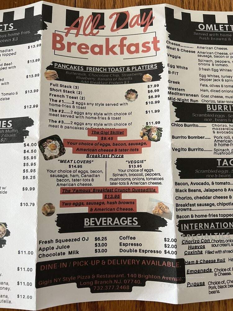 GiGi's NY Style Pizza & Restaurant - Long Branch, NJ menu_pic