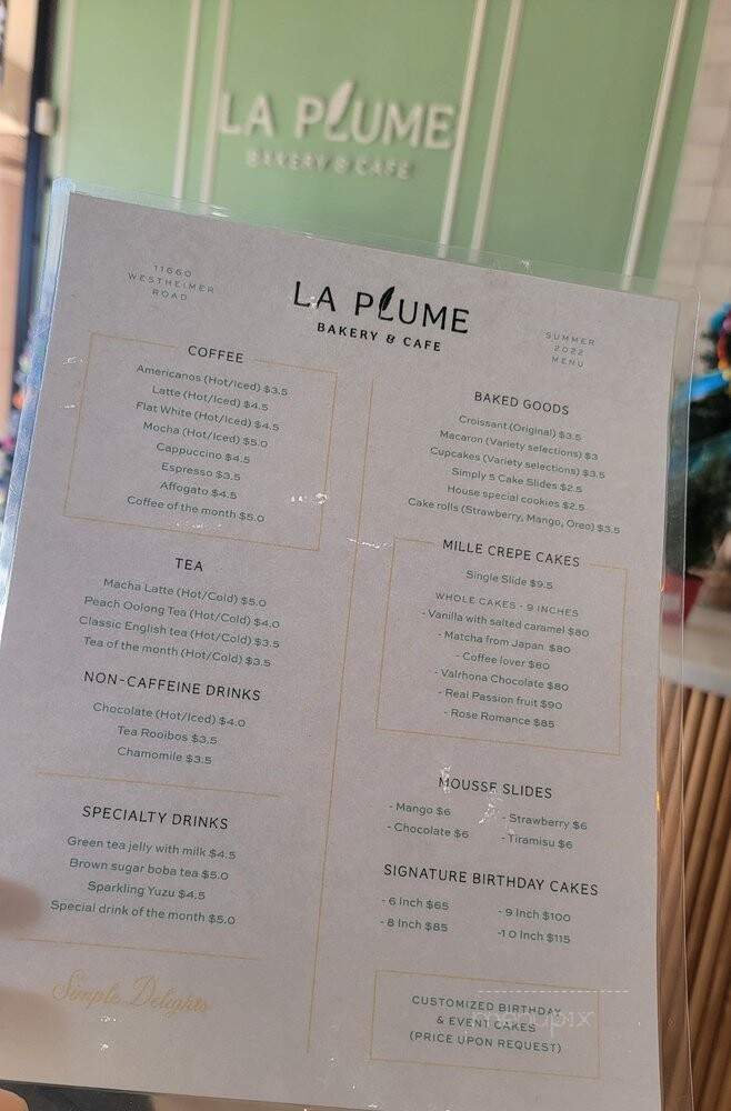 La Plume Bakery & Cafe - Houston, TX menu_pic