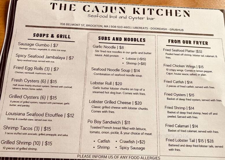 The Cajun Kitchen - Brockton, MA menu_pic