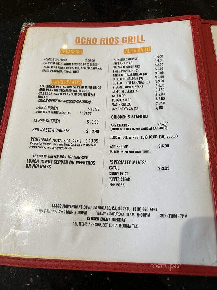 Ocho Rios Grill - Lawndale, NV menu_pic