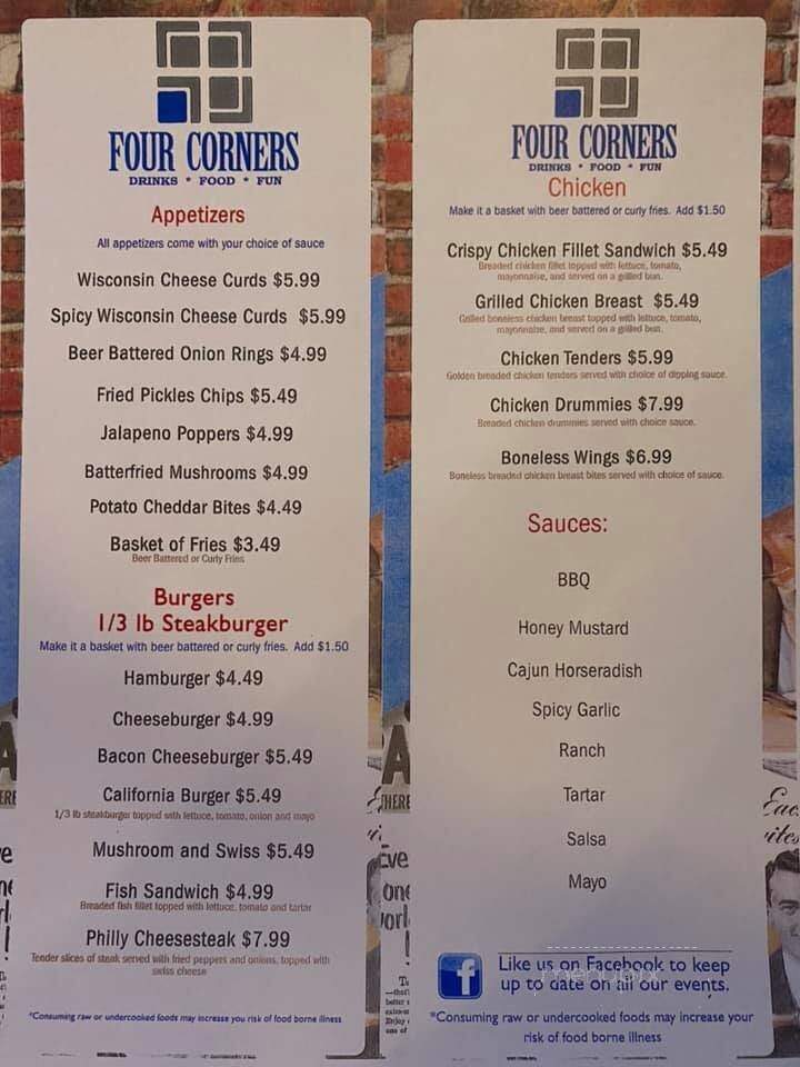 Four Corners - Trempealeau, WI menu_pic