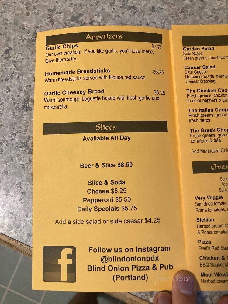 Blind Onion Pizza & Pub - Portland, OR menu_pic