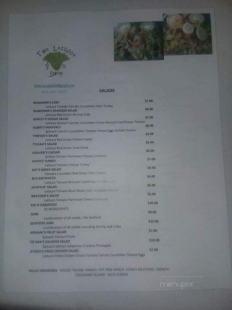 The Lettuce Shop - Pendleton, SC menu_pic