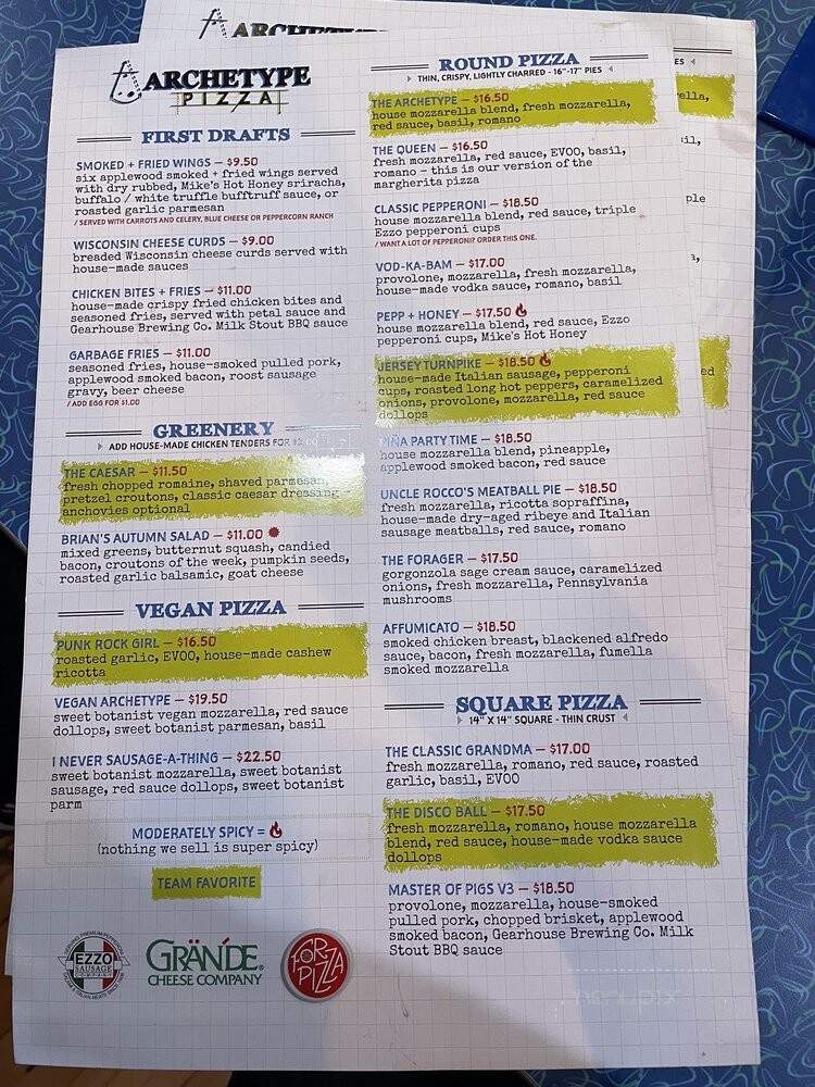 Archetype Pizza - York, PA menu_pic