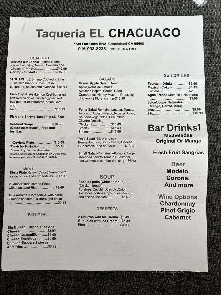 El Chacuaco Taqueria - Carmichael, CA menu_pic
