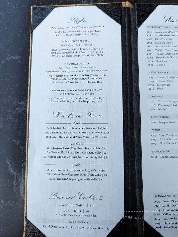 Willamette Valley Vineyards - Boring, OR menu_pic