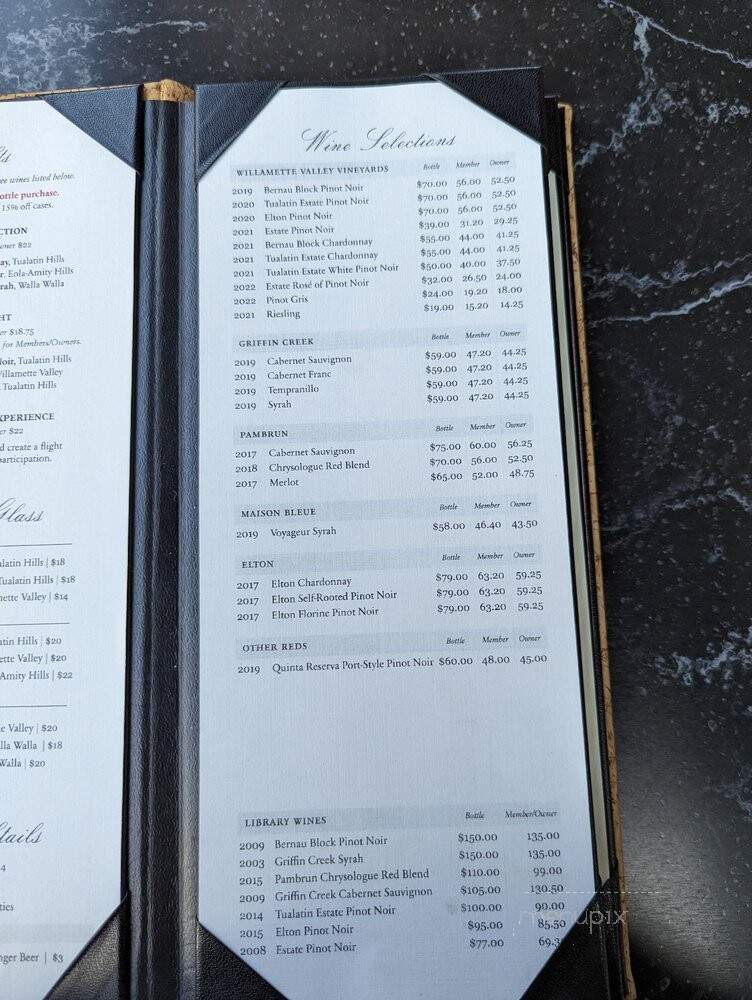 Willamette Valley Vineyards - Boring, OR menu_pic