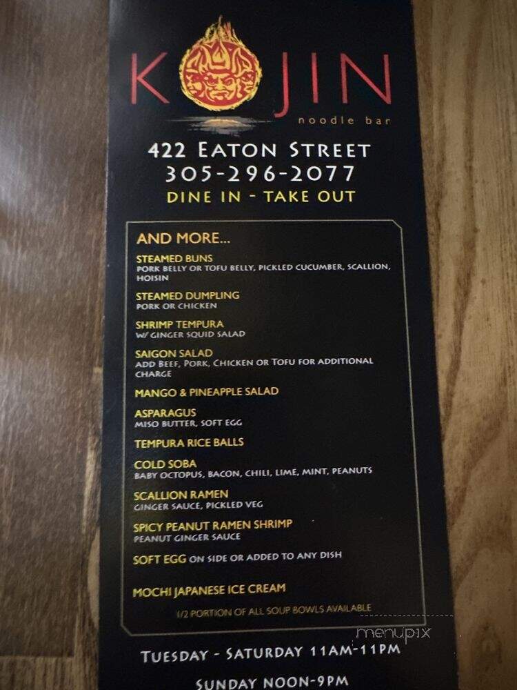 Kojin Noodle Bar - Key West, FL menu_pic