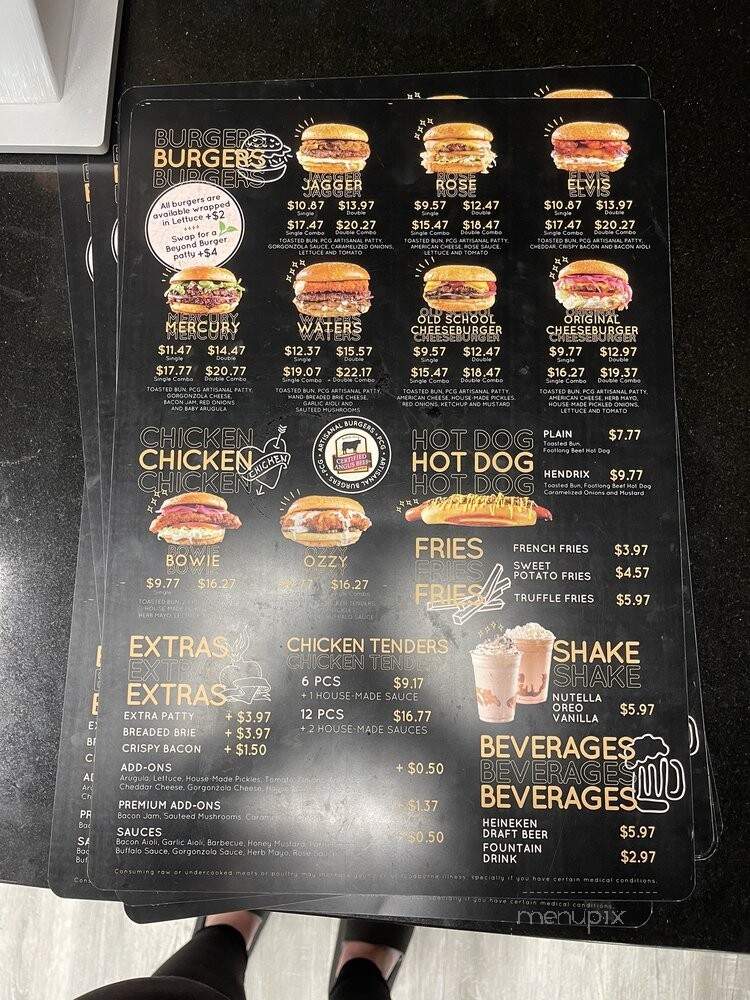 PCG Artisanal Burgers - Orlando, FL menu_pic