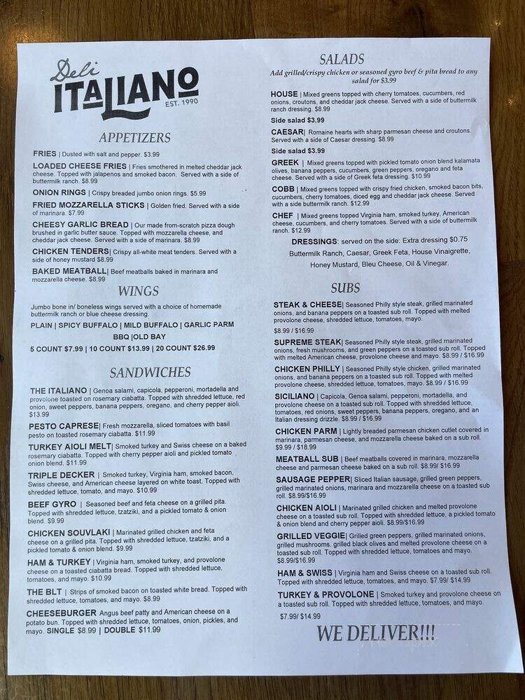 Deli Italiano - Herndon, VA menu_pic