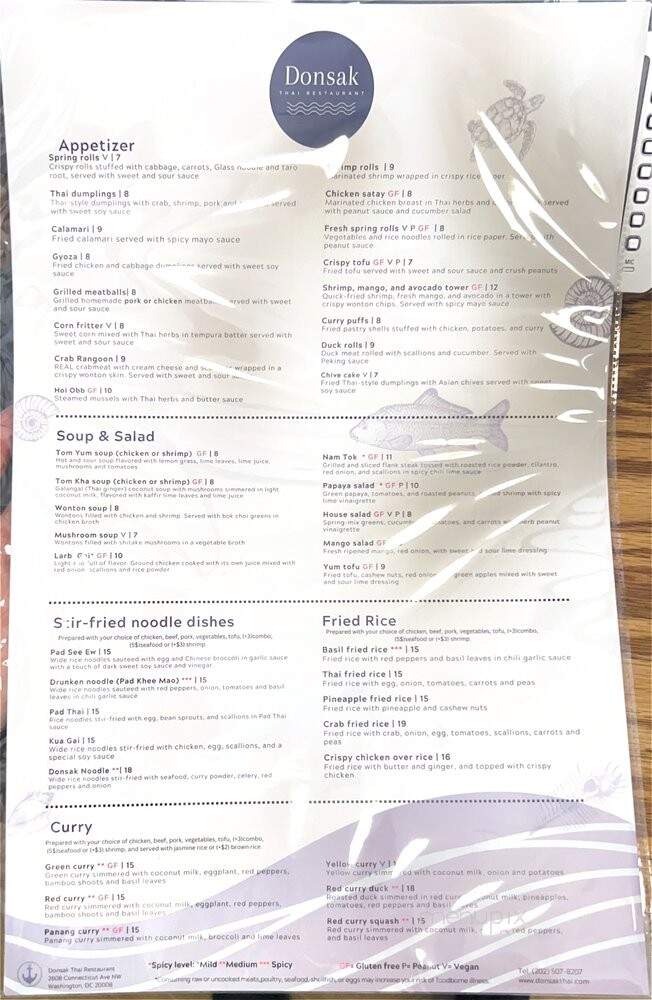 Donsak Thai Restaurant - Washington, DC menu_pic
