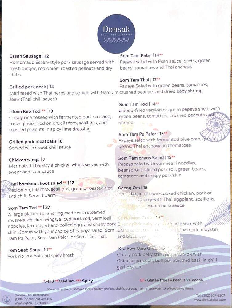 Donsak Thai Restaurant - Washington, DC menu_pic