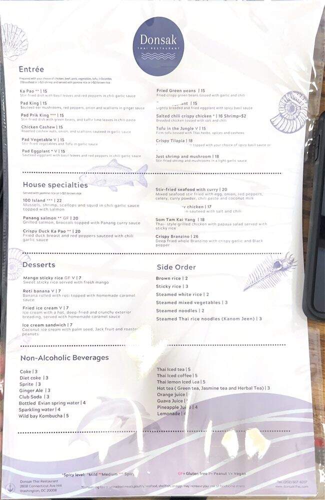Donsak Thai Restaurant - Washington, DC menu_pic