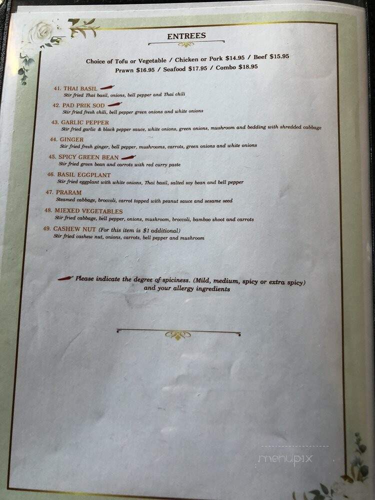 Saby Thai Restaurant - San Jose, CA menu_pic