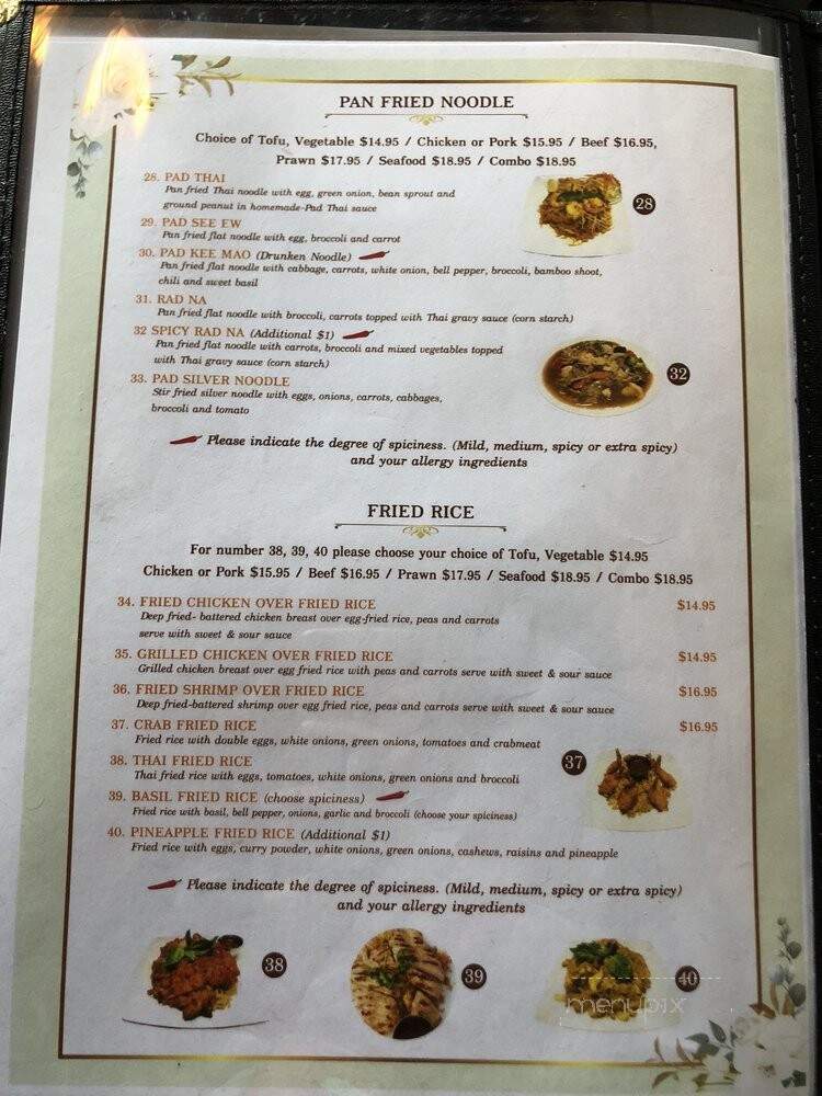 Saby Thai Restaurant - San Jose, CA menu_pic