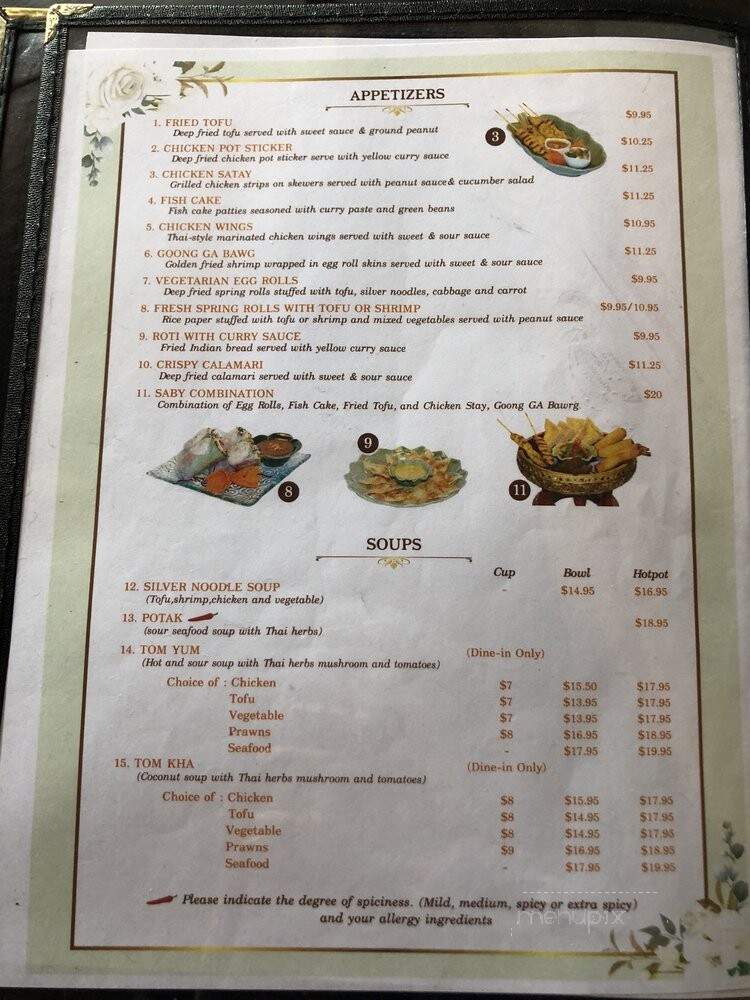 Saby Thai Restaurant - San Jose, CA menu_pic
