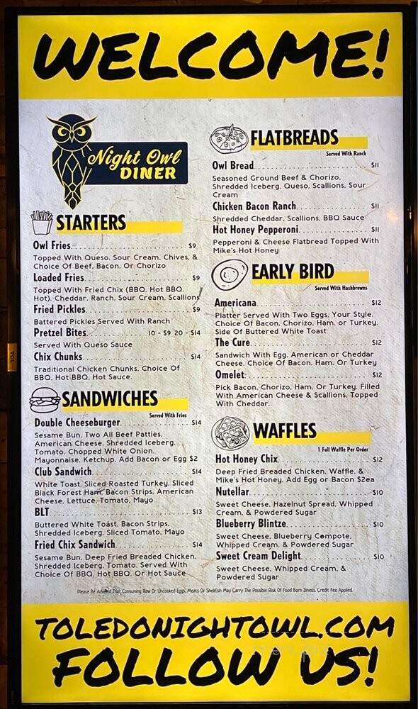 Night Owl Diner - Toledo, OH menu_pic