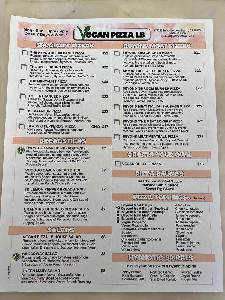 Vegan Pizza LB - Long Beach, CA menu_pic