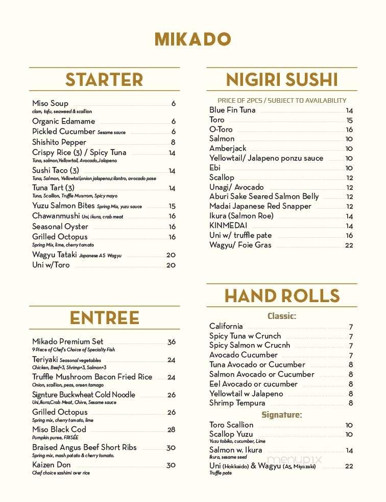 MIkado Sushi - New York, NY menu_pic
