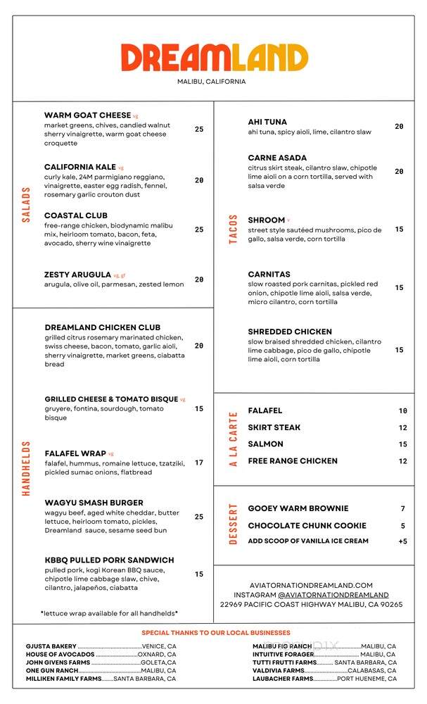 Aviator Nation Dreamland - Malibu, CA menu_pic