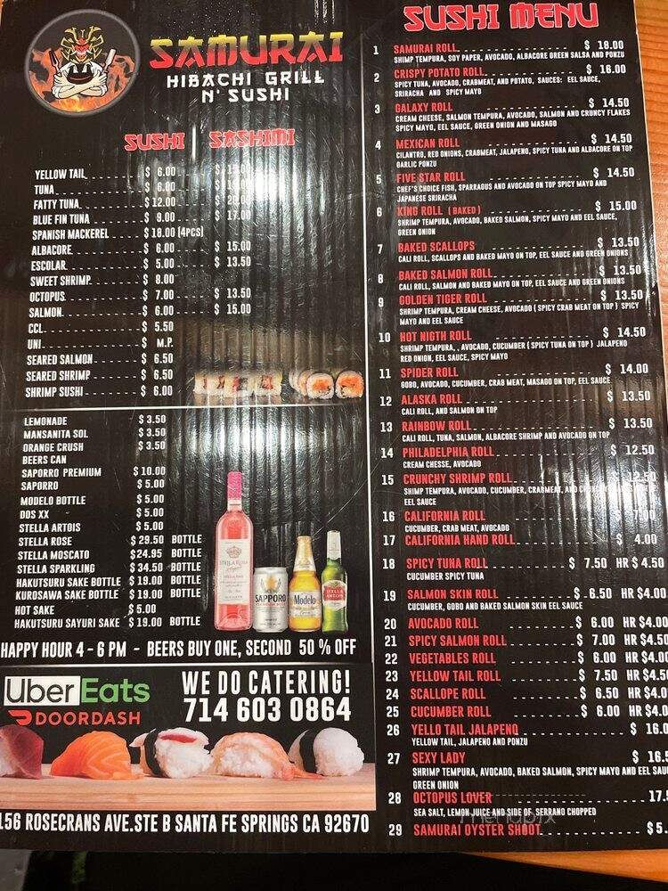 Samurai Hibachi Grill - Santa Fe Springs, CA menu_pic
